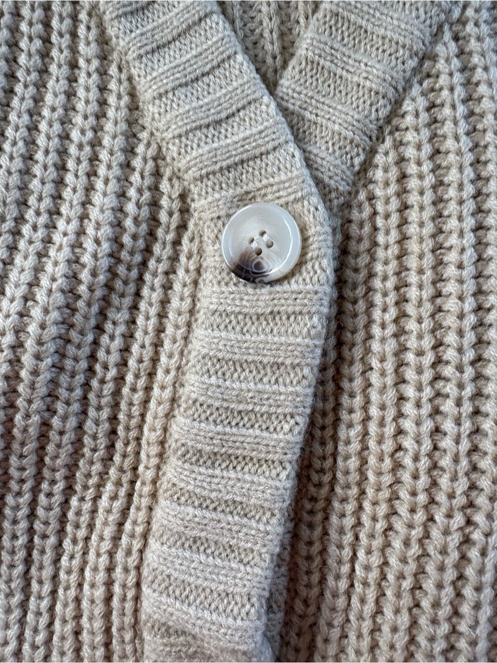 Cream Ribbed V-Neck Button Cardigan - Picture 2 of 4